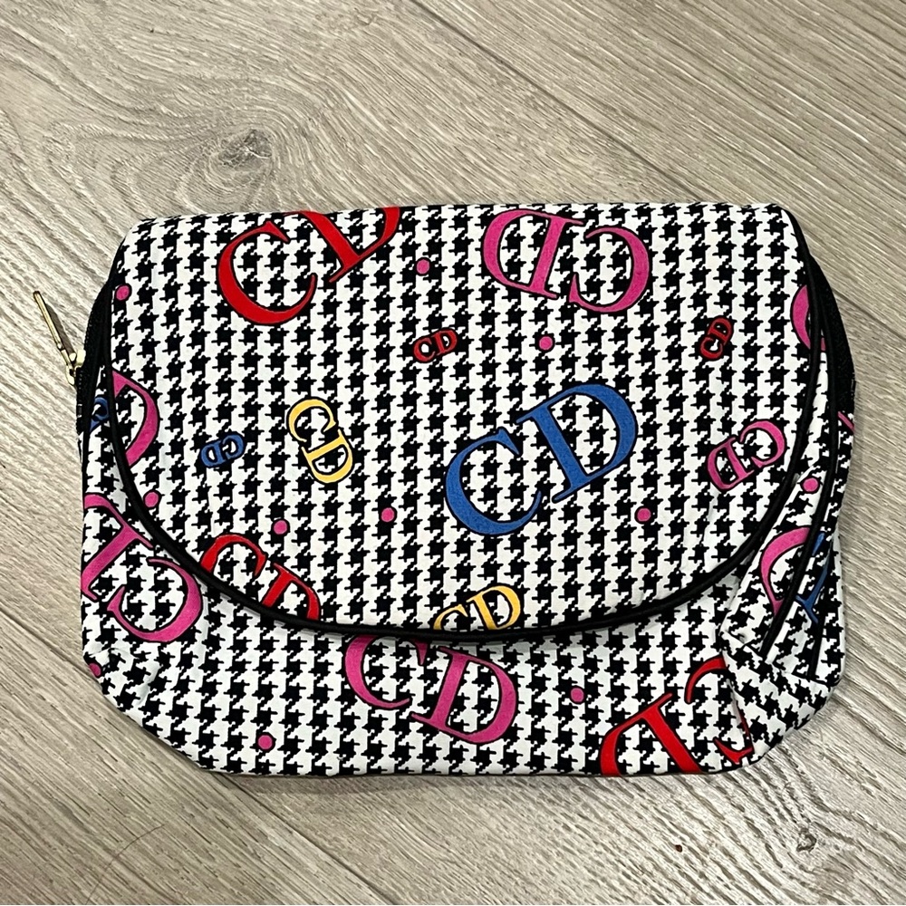 Dior CD Black and White Houndstooth Makeup Bag Clutch